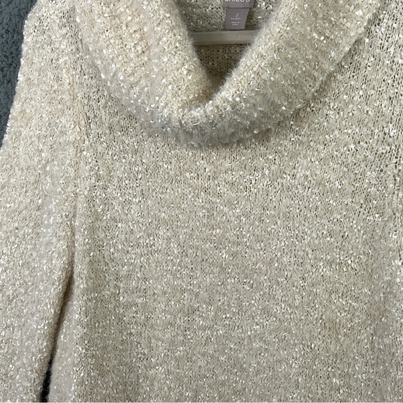 Chico's Cowl Pullover Sweater Cream with Gold Metallic Threading Size Large - Picture 3 of 8